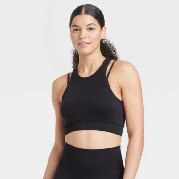 JoyLab women’s large sports bra double layer black seamless high neck NWT - Picture 1 of 11